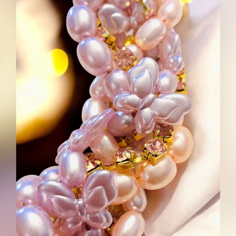Sassy Jones Braided Butterfly Pink and Purple Faux Pearl Bracelet - Picture 3 of 5